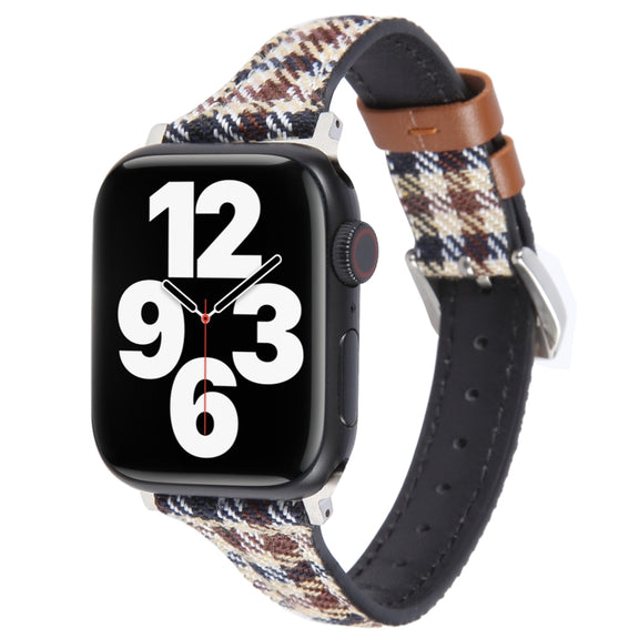 Genuine Leather Watch Band For Apple Watch Series 9&8&7 41mm / SE 3&SE 2&6&SE&5&4 40mm / 3&2&1 38mm(Plaid)