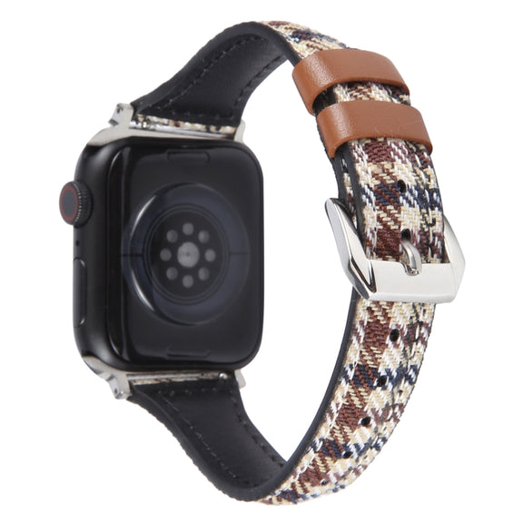Genuine Leather Watch Band For Apple Watch Series 9&8&7 41mm / SE 3&SE 2&6&SE&5&4 40mm / 3&2&1 38mm(Plaid)