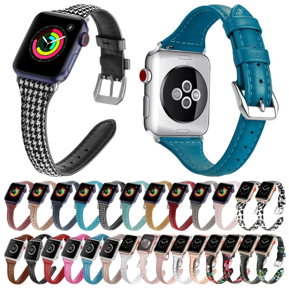 Genuine Leather Watch Band For Apple Watch Series 9&8&7 41mm / SE 3&SE 2&6&SE&5&4 40mm / 3&2&1 38mm(Pink Blue)