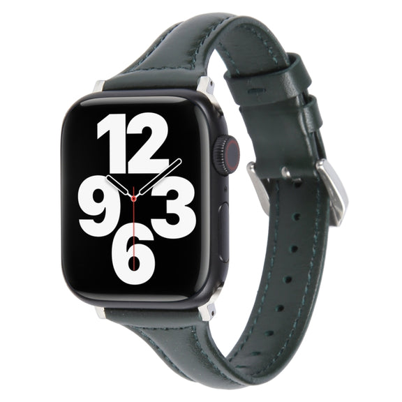 Genuine Leather Watch Band For Apple Watch Ultra 49mm&Watch Ultra 2 49mm / Series 9&8&7 45mm / SE 3&SE 2&6&SE&5&4 44mm / 3&2&1 42mm(Dark Green)