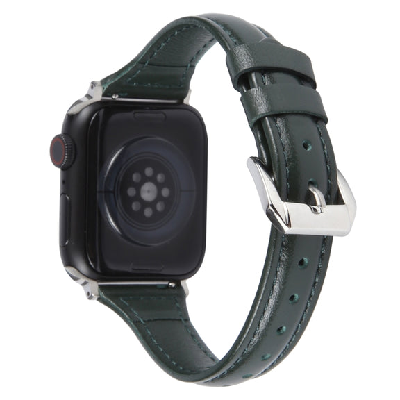 Genuine Leather Watch Band For Apple Watch Ultra 49mm&Watch Ultra 2 49mm / Series 9&8&7 45mm / SE 3&SE 2&6&SE&5&4 44mm / 3&2&1 42mm(Dark Green)
