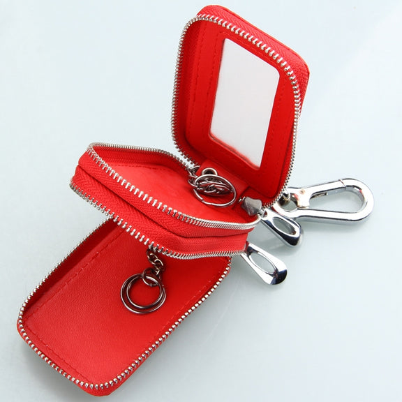 9075 Universal Crocodile Texture Genuine Leather Double Zipper Car Key Case(Red)
