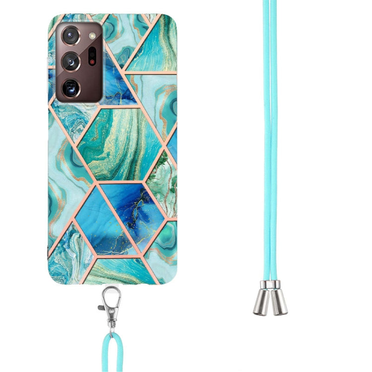 For Samsung Galaxy Note20 Ultra Electroplating Splicing Marble TPU Phone Case with Lanyard(Green) - Galaxy Note20 Ultra Cases by PMC TechLife | Online Shopping South Africa | PMC TechLife | Buy Now Pay Later Mobicred