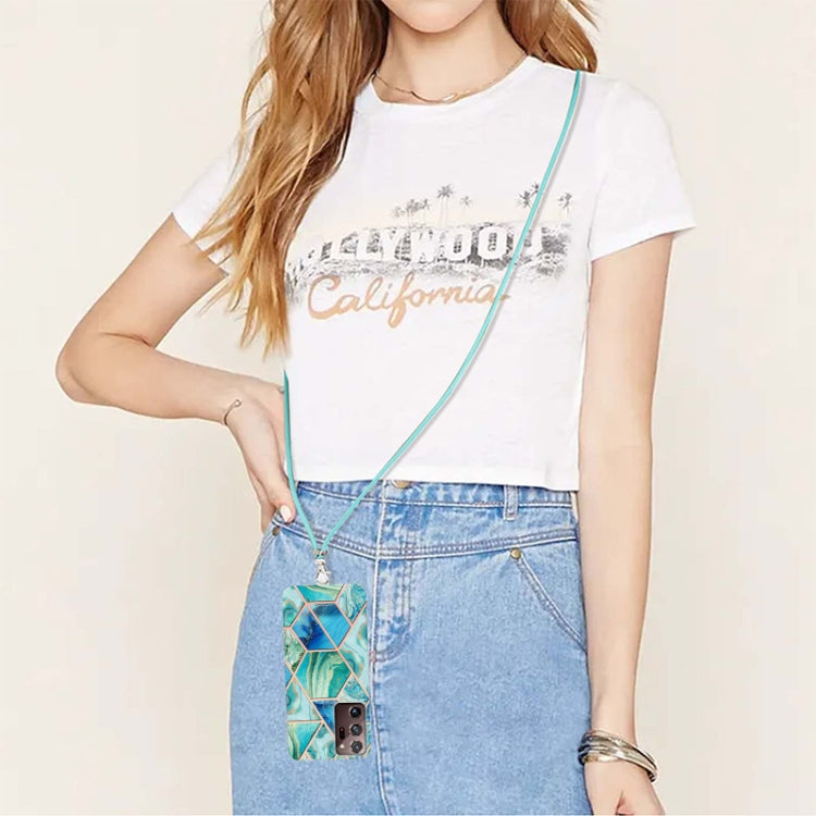 For Samsung Galaxy Note20 Ultra Electroplating Splicing Marble TPU Phone Case with Lanyard(Green) - Galaxy Note20 Ultra Cases by PMC TechLife | Online Shopping South Africa | PMC TechLife | Buy Now Pay Later Mobicred