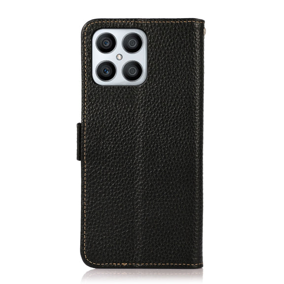 For Honor X30i / Play6T Pro / X8 KHAZNEH Side-Magnetic Litchi Genuine Leather RFID Phone Case(Black)