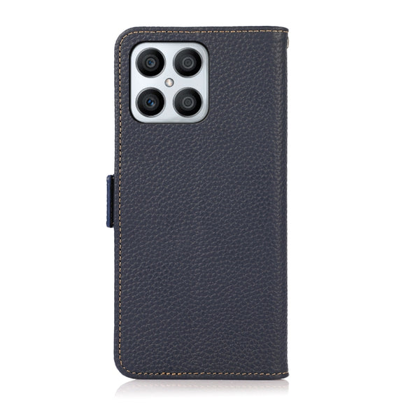 For Honor X30i / Play6T Pro / X8 KHAZNEH Side-Magnetic Litchi Genuine Leather RFID Phone Case(Blue)