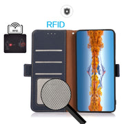 For Honor X30i / Play6T Pro / X8 KHAZNEH Side-Magnetic Litchi Genuine Leather RFID Phone Case(Blue)
