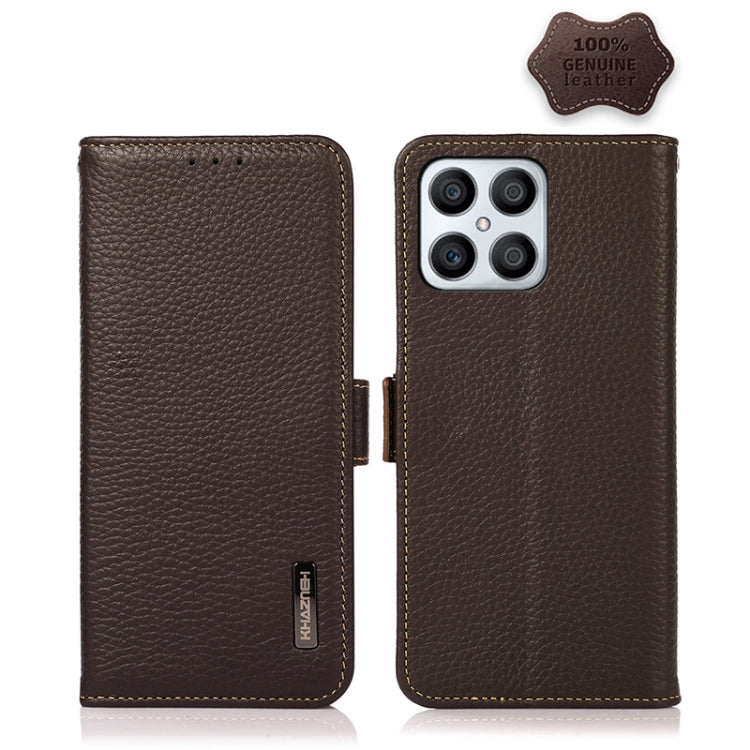 For Honor X30i / Play6T Pro / X8 KHAZNEH Side-Magnetic Litchi Genuine Leather RFID Phone Case(Brown) - Honor Cases by PMC TechLife | Online Shopping South Africa | PMC TechLife | Buy Now Pay Later Mobicred