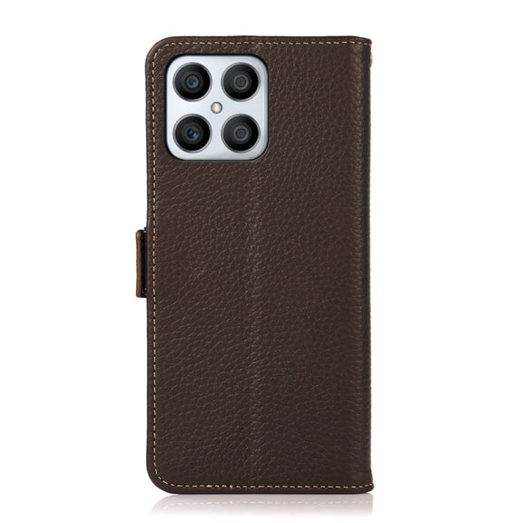 For Honor X30i / Play6T Pro / X8 KHAZNEH Side-Magnetic Litchi Genuine Leather RFID Phone Case(Brown)