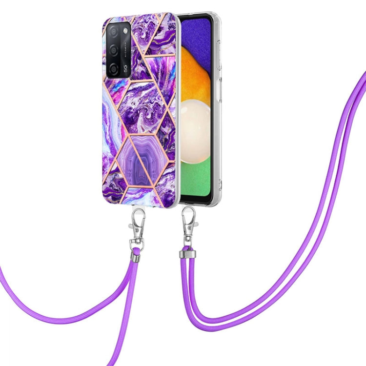 For OPPO A53s 5G / A55 5G / A54 4G / A16 Electroplating Splicing Marble TPU Phone Case with Lanyard(Dark Purple) - free shipping - PMC TechLife - Order now!