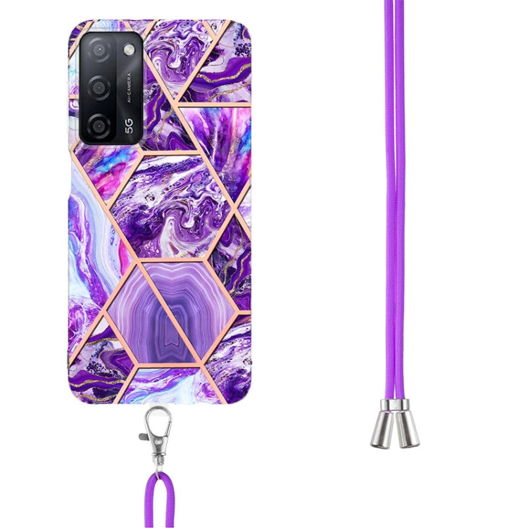 For OPPO A53s 5G / A55 5G / A54 4G / A16 Electroplating Splicing Marble TPU Phone Case with Lanyard(Dark Purple) - free shipping - PMC TechLife - Order now!