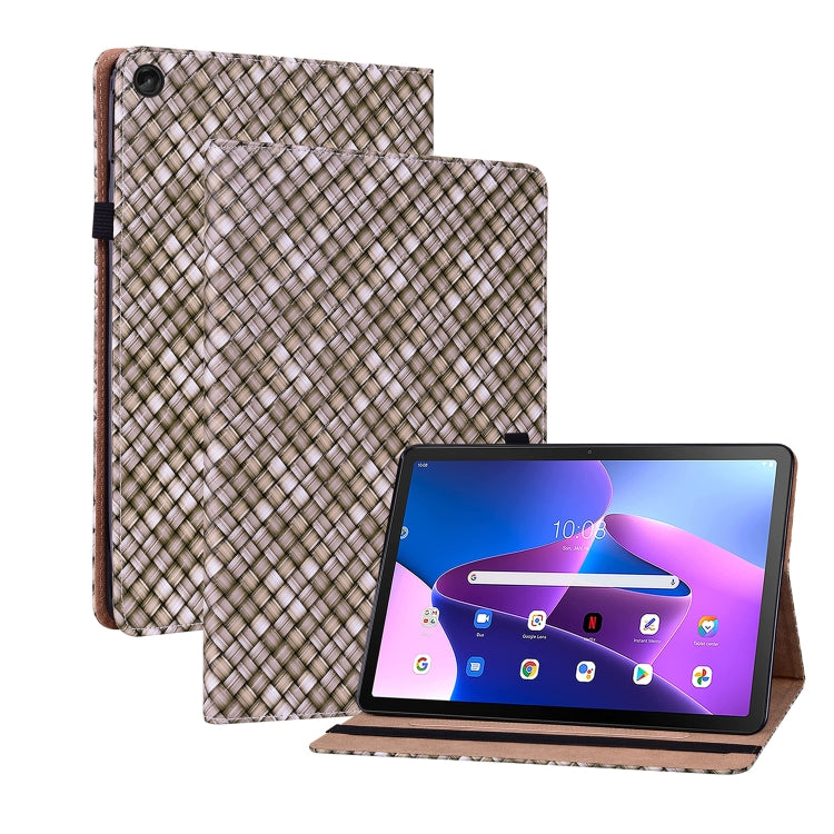 For Lenovo Tab M10 Plus 10.6 3rd Gen. Color Weave Leather Tablet Case with Holder(Brown) - Lenovo by PMC TechLife | Online Shopping South Africa | PMC TechLife | Buy Now Pay Later Mobicred