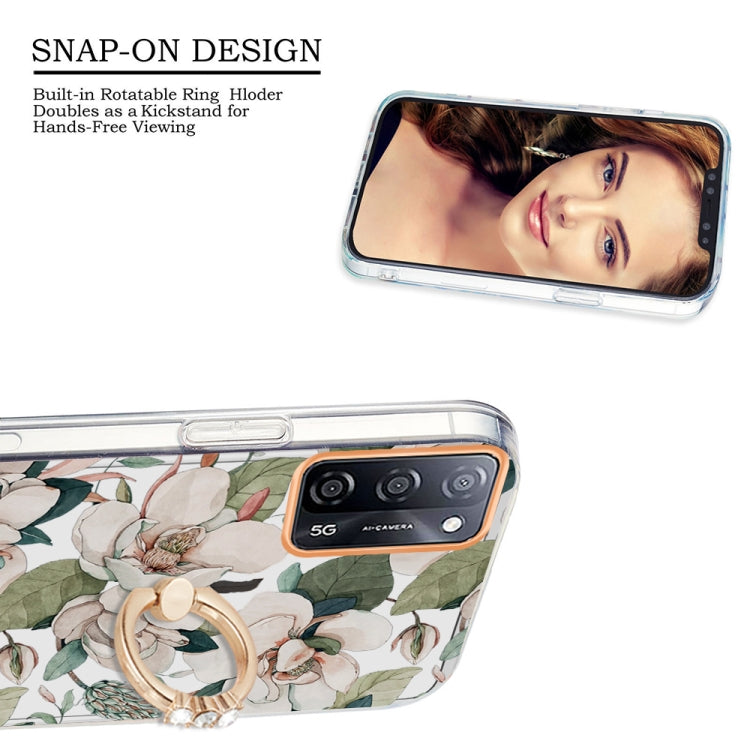 For OPPO A55 5G / A54 4G / A53S 5G / A16 / A54S 4G Ring IMD Flowers TPU Phone Case(Green Gardenia) - OPPO Cases by PMC TechLife | Online Shopping South Africa | PMC TechLife | Buy Now Pay Later Mobicred