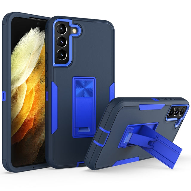 For Samsung Galaxy S22 5G Magnetic Holder Phone Case(Sapphire Blue + Dark Blue)