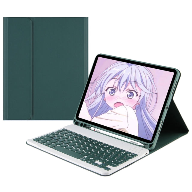Square Cap Bluetooth Keyboard Leather Case with Pen Slot for Samsung Galaxy Tab S6 Lite(Dark Green)