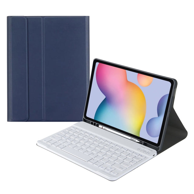 Square Cap Bluetooth Keyboard Leather Case with Pen Slot for Samsung Galaxy Tab S6 Lite(Light Blue)