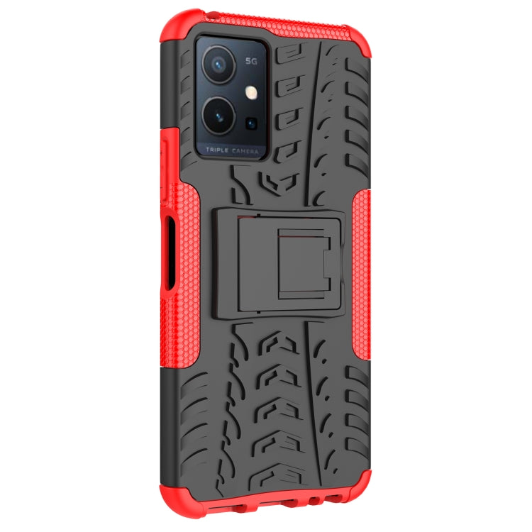 For vivo Y75 / Y55 / T1 5G Tire Texture TPU + PC Phone Case with Holder(Red) - vivo Cases by PMC TechLife | Online Shopping South Africa | PMC TechLife | Buy Now Pay Later Mobicred