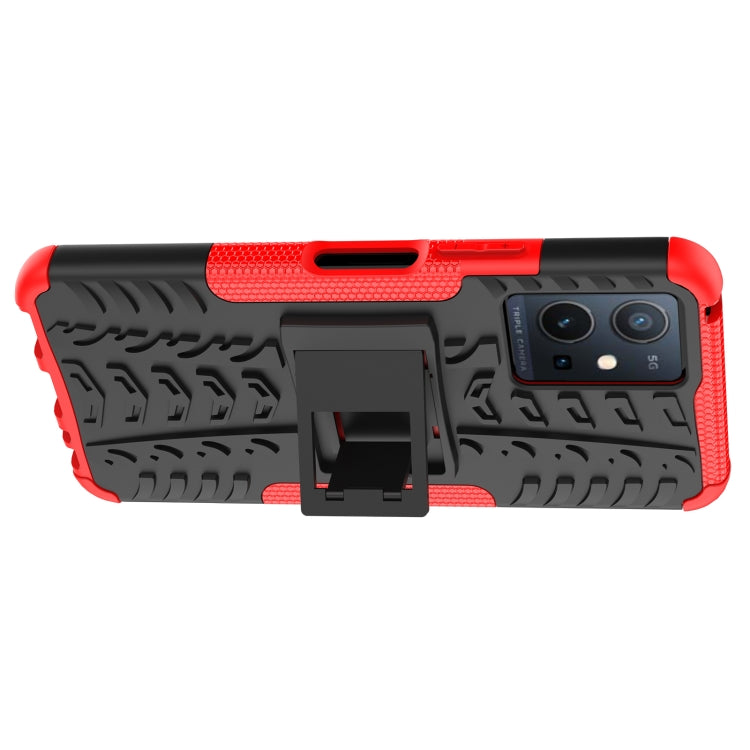 For vivo Y75 / Y55 / T1 5G Tire Texture TPU + PC Phone Case with Holder(Red) - vivo Cases by PMC TechLife | Online Shopping South Africa | PMC TechLife | Buy Now Pay Later Mobicred