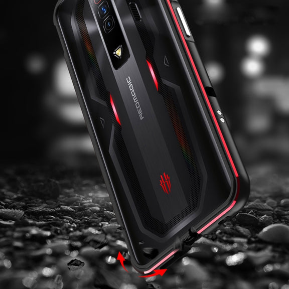 For ZTE nubia Red Magic 7 Pro Aurora Series Metal Frame Phone Case(Black Red)