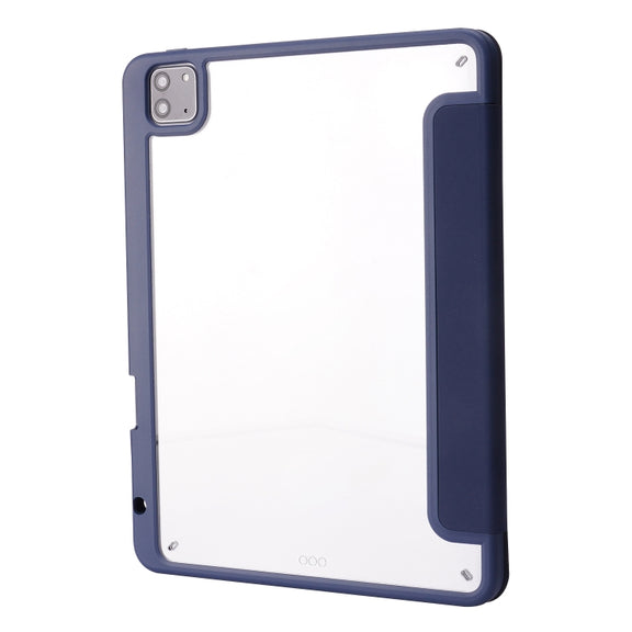 For iPad Air 13 2024 / iPad Pro 12.9 2022 / 2021 / 2020 / 2018 Deformation Transparent Acrylic Leather Tablet Case(Dark Blue)