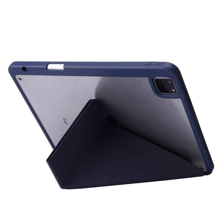 For iPad Air 13 2024 / iPad Pro 12.9 2022 / 2021 / 2020 / 2018 Deformation Transparent Acrylic Leather Tablet Case(Dark Blue) - iPad Pro 12.9 (2022/2021) Cases by PMC TechLife | Online Shopping South Africa | PMC TechLife | Buy Now Pay Later Mobicred