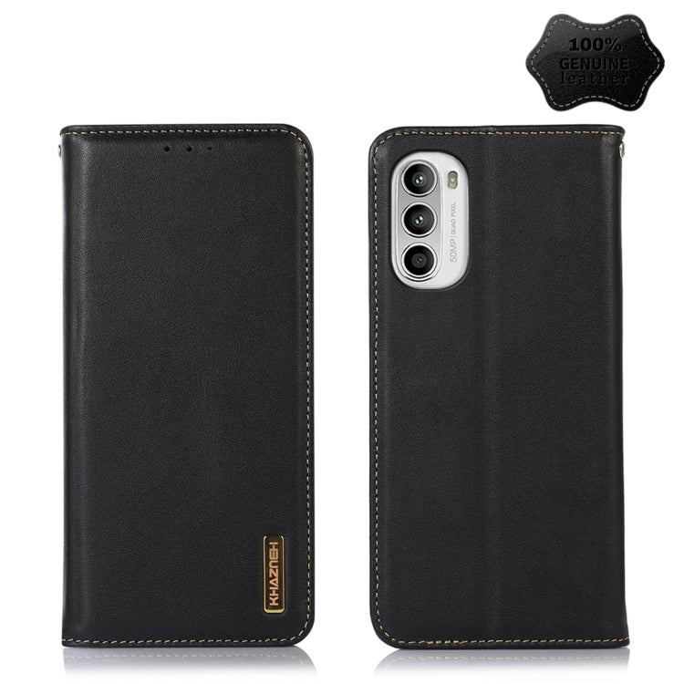 For Motorola Moto G52 4G KHAZNEH Nappa Top Layer Cowhide Leather Phone Case(Black) - Motorola Cases by PMC TechLife | Online Shopping South Africa | PMC TechLife | Buy Now Pay Later Mobicred