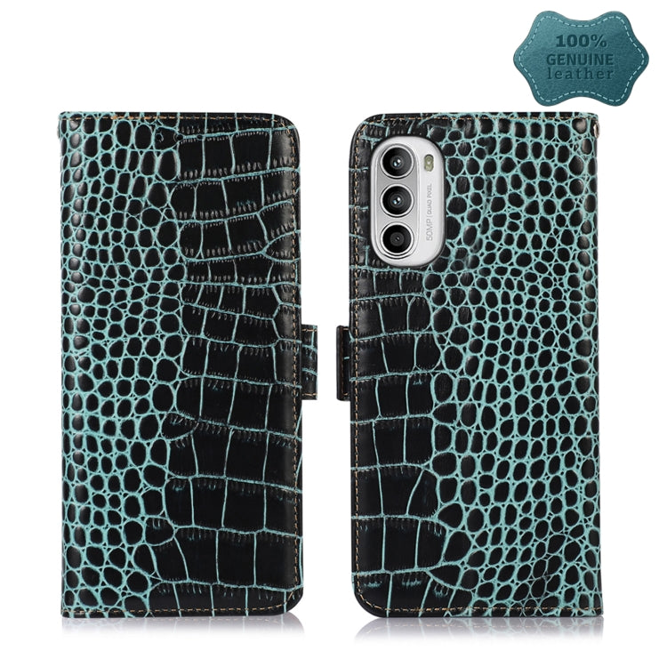 For Motorola Moto G52 4G Crocodile Top Layer Cowhide Leather Phone Case(Green) - Motorola Cases by PMC TechLife | Online Shopping South Africa | PMC TechLife | Buy Now Pay Later Mobicred