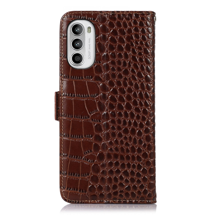 For Motorola Moto G52 4G Crocodile Top Layer Cowhide Leather Phone Case(Brown) - Motorola Cases by PMC TechLife | Online Shopping South Africa | PMC TechLife | Buy Now Pay Later Mobicred