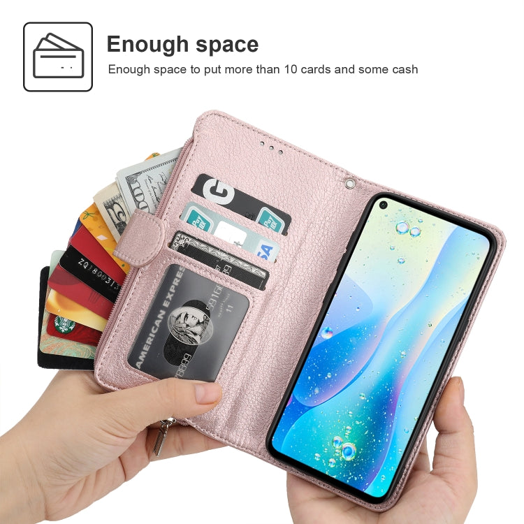 For Huawei Nova 5i Pro / Mate 30 Lite Microfiber Zipper Horizontal Flip Leather Case(Rose Gold) - Huawei Cases by PMC TechLife | Online Shopping South Africa | PMC TechLife | Buy Now Pay Later Mobicred