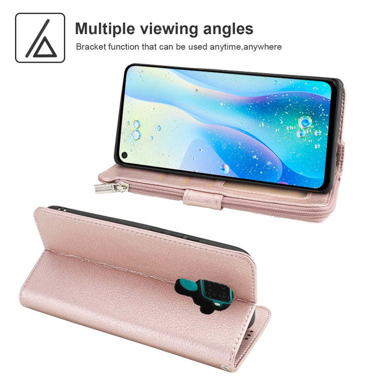 For Huawei Nova 5i Pro / Mate 30 Lite Microfiber Zipper Horizontal Flip Leather Case(Rose Gold) - Huawei Cases by PMC TechLife | Online Shopping South Africa | PMC TechLife | Buy Now Pay Later Mobicred
