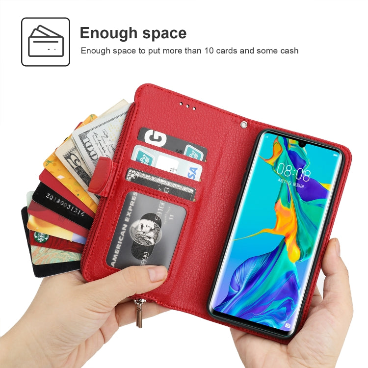 For Huawei P30 Pro Microfiber Zipper Horizontal Flip Leather Case(Red) - Huawei Cases by PMC TechLife | Online Shopping South Africa | PMC TechLife | Buy Now Pay Later Mobicred