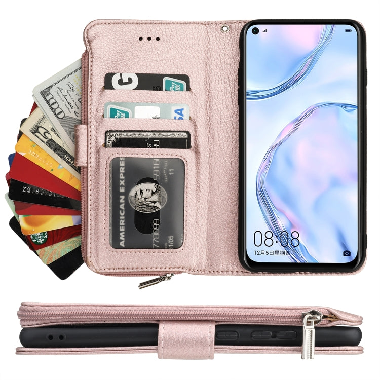 For Huawei P40 Lite / nova 6 SE Microfiber Zipper Horizontal Flip Leather Case(Rose Gold) - free shipping - PMC TechLife - Order now!