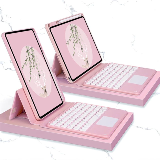 Bluetooth Keyboard Leather Case with Touchpad & Rotatable Bottom Case For iPad 10.2 2021 & 2020 & 2019 / Air 2019 / Pro 10.5 inch(Light Pink)