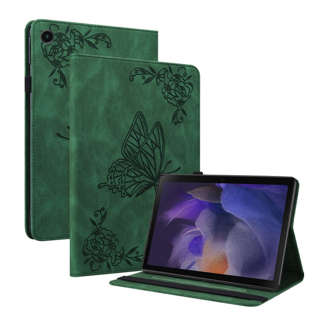 For Realme Pad Butterfly Flower Embossed Leather Tablet Case(Green)