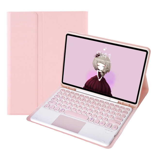 YA610B-A Candy Color Skin Feel Texture Round Keycap Bluetooth Keyboard Leather Case with Touchpad For Samsung Galaxy Tab S6 Lite 10.4 inch SM-P610 / SM-P615(Pink)