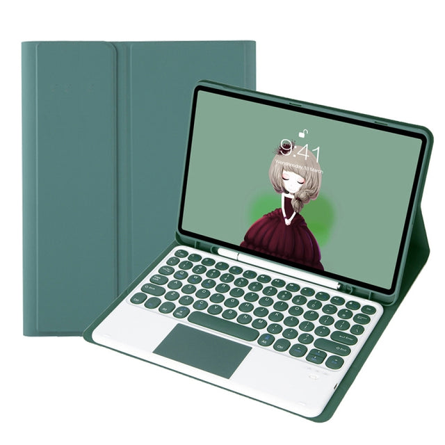 YA610B-A Candy Color Skin Feel Texture Round Keycap Bluetooth Keyboard Leather Case with Touchpad For Samsung Galaxy Tab S6 Lite 10.4 inch SM-P610 / SM-P615(Dark Green)