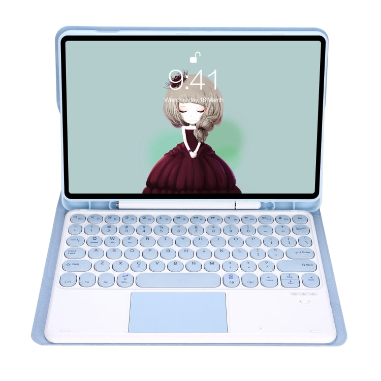 YA610B-A Candy Color Skin Feel Texture Round Keycap Bluetooth Keyboard Leather Case with Touchpad For Samsung Galaxy Tab S6 Lite 10.4 inch SM-P610 / SM-P615(White Ice)