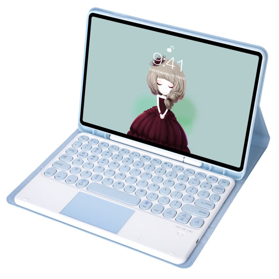 YA610B-A Candy Color Skin Feel Texture Round Keycap Bluetooth Keyboard Leather Case with Touchpad For Samsung Galaxy Tab S6 Lite 10.4 inch SM-P610 / SM-P615(White Ice)