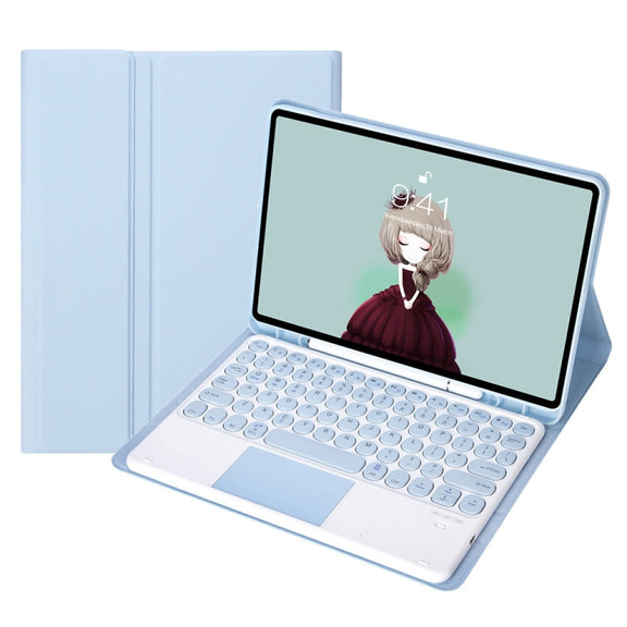 YA610B-A Candy Color Skin Feel Texture Round Keycap Bluetooth Keyboard Leather Case with Touchpad For Samsung Galaxy Tab S6 Lite 10.4 inch SM-P610 / SM-P615(White Ice)