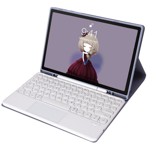 YA610B-A Candy Color Skin Feel Texture Round Keycap Bluetooth Keyboard Leather Case with Touchpad For Samsung Galaxy Tab S6 Lite 10.4 inch SM-P610 / SM-P615(Purple)