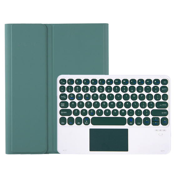 YA08B-A Candy Color Skin Feel Texture Round Keycap Bluetooth Keyboard Leather Case with Touchpad For Samsung Galaxy Tab A8 10.5 2021 SM-X200 / SM-X205(Dark Green)