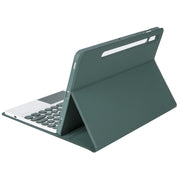 YA08B-A Candy Color Skin Feel Texture Round Keycap Bluetooth Keyboard Leather Case with Touchpad For Samsung Galaxy Tab A8 10.5 2021 SM-X200 / SM-X205(Dark Green)