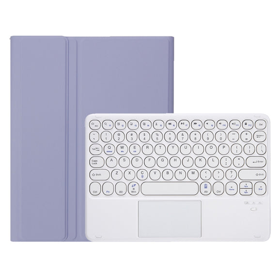 YA700B-A Candy Color Skin Feel Texture Round Keycap Bluetooth Keyboard Leather Case with Touchpad For Samsung Galaxy Tab S8 11 inch SM-X700 / SM-X706 & S7 11 inch SM-X700 / SM-T875(Purple)