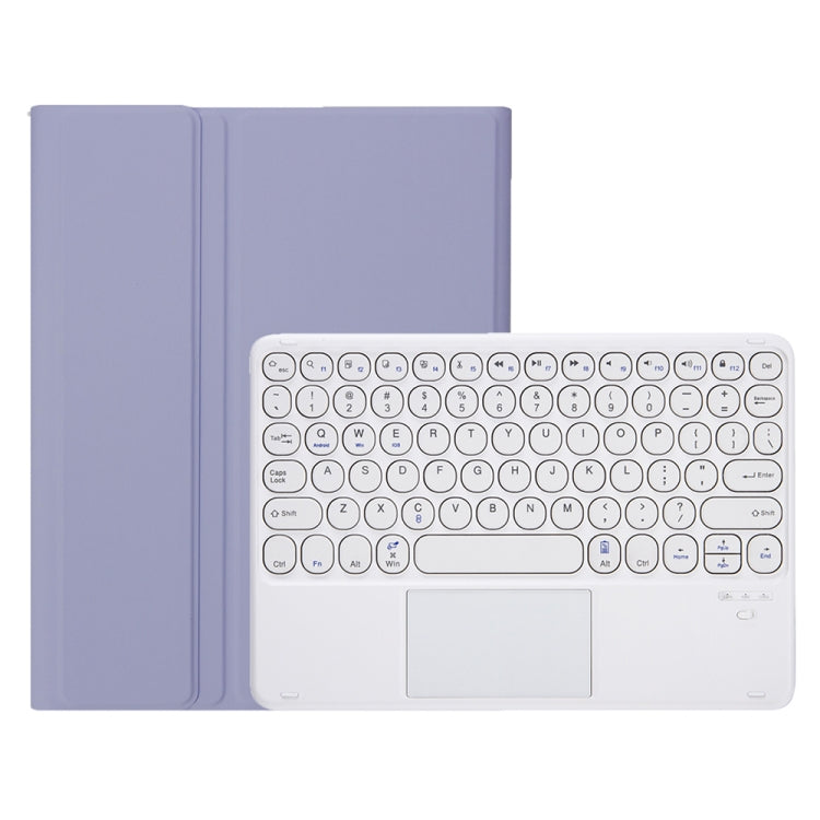YA700B-A Candy Color Skin Feel Texture Round Keycap Bluetooth Keyboard Leather Case with Touchpad For Samsung Galaxy Tab S8 11 inch SM-X700 / SM-X706 & S7 11 inch SM-X700 / SM-T875(Purple)