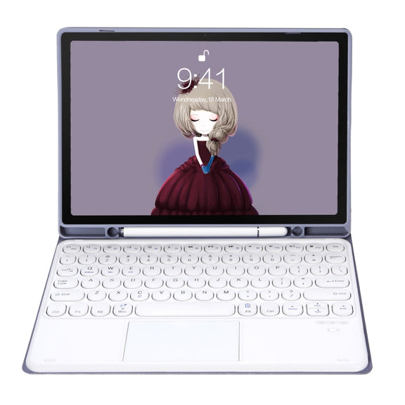 YA700B-A Candy Color Skin Feel Texture Round Keycap Bluetooth Keyboard Leather Case with Touchpad For Samsung Galaxy Tab S8 11 inch SM-X700 / SM-X706 & S7 11 inch SM-X700 / SM-T875(Purple)