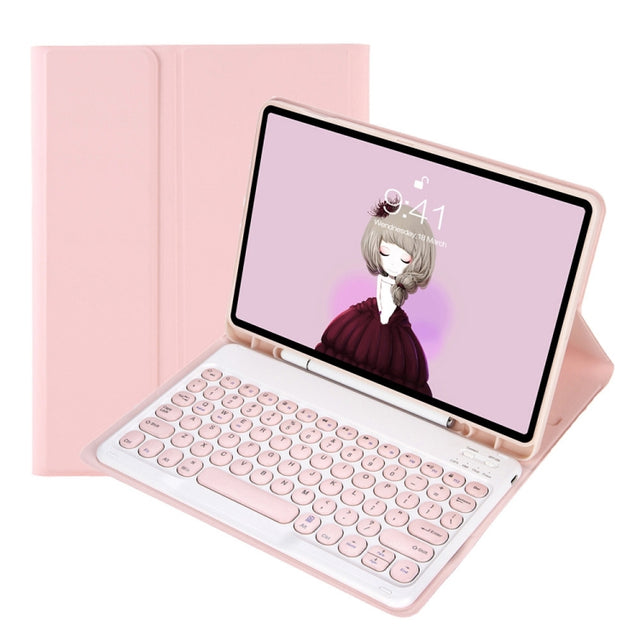 YA610B Candy Color Skin Feel Texture Round Keycap Bluetooth Keyboard Leather Case For Samsung Galaxy Tab S6 Lite 10.4 inch SM-P610 / SM-P615(Pink)