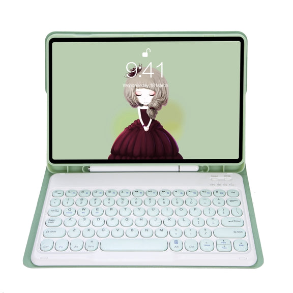 YA08B Candy Color Skin Feel Texture Round Keycap Bluetooth Keyboard Leather Case For Samsung Galaxy Tab A8 10.5 2021 SM-X200 / SM-X205(Light Green)