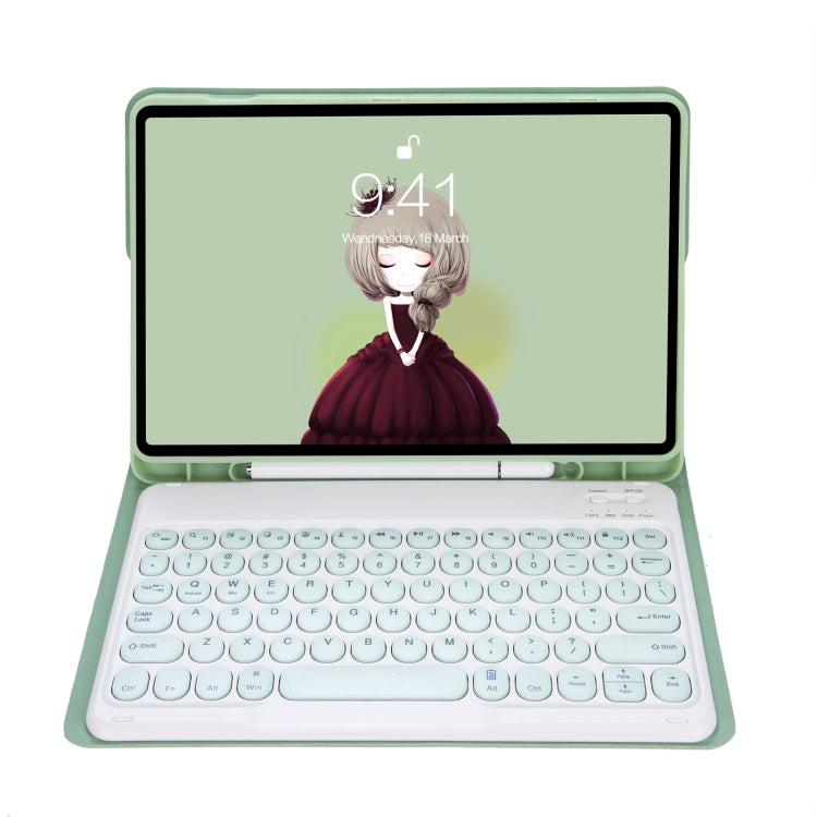 YA08B Candy Color Skin Feel Texture Round Keycap Bluetooth Keyboard Leather Case For Samsung Galaxy Tab A8 10.5 2021 SM-X200 / SM-X205(Light Green)