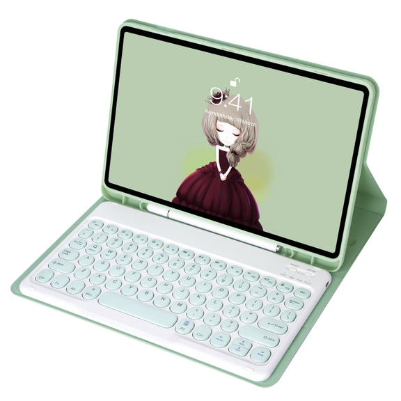 YA08B Candy Color Skin Feel Texture Round Keycap Bluetooth Keyboard Leather Case For Samsung Galaxy Tab A8 10.5 2021 SM-X200 / SM-X205(Light Green)