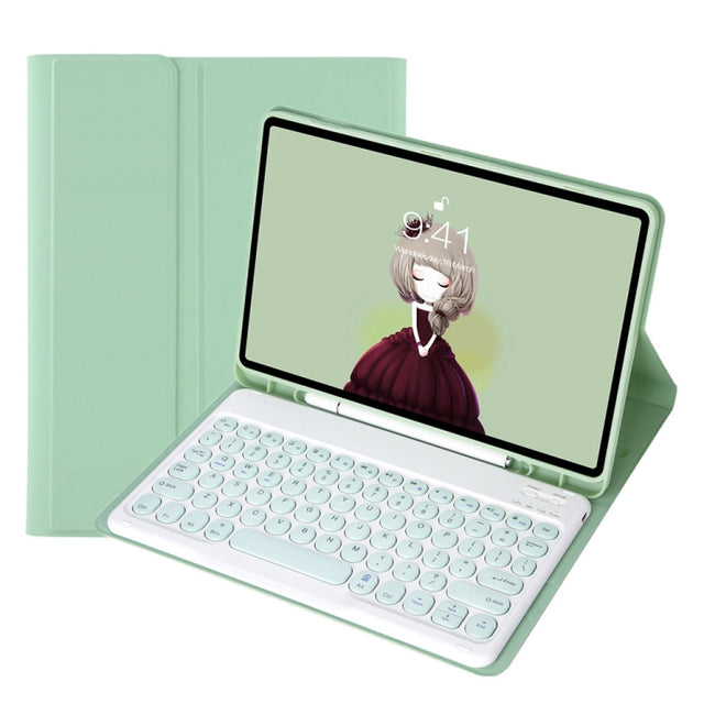 YA08B Candy Color Skin Feel Texture Round Keycap Bluetooth Keyboard Leather Case For Samsung Galaxy Tab A8 10.5 2021 SM-X200 / SM-X205(Light Green)